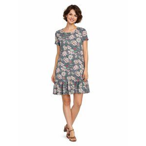 LOFT Petites Floral Medium Petite Print Short-Sleeve Ruffle Hem Dress